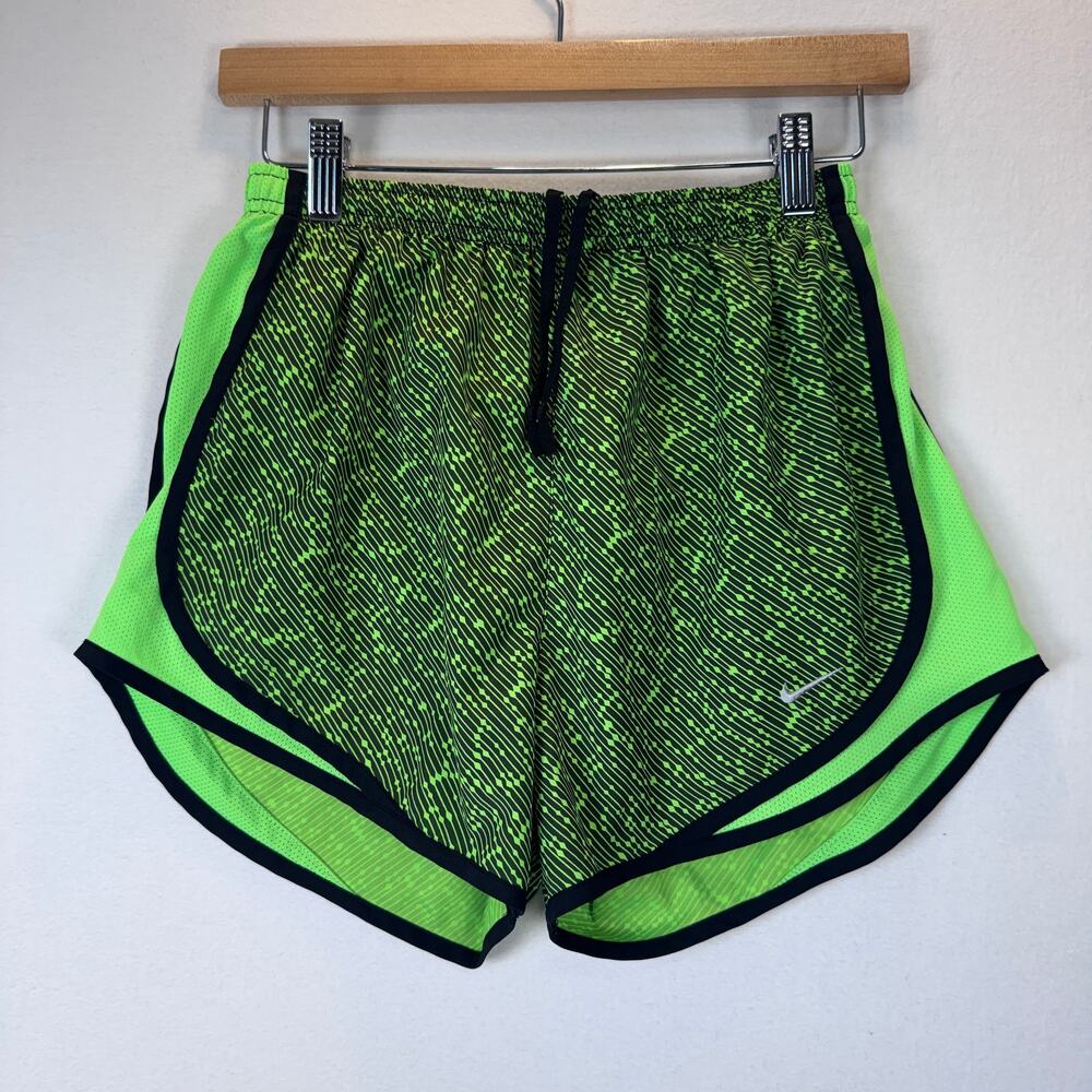 Nike Dri-FIT Running Shorts Womens S Green Black Lined 3" Athletic Shorts Gym